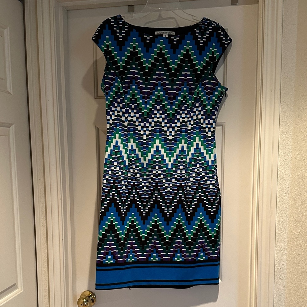 Maggy London Blue and Green Zigzag Mini Dress
